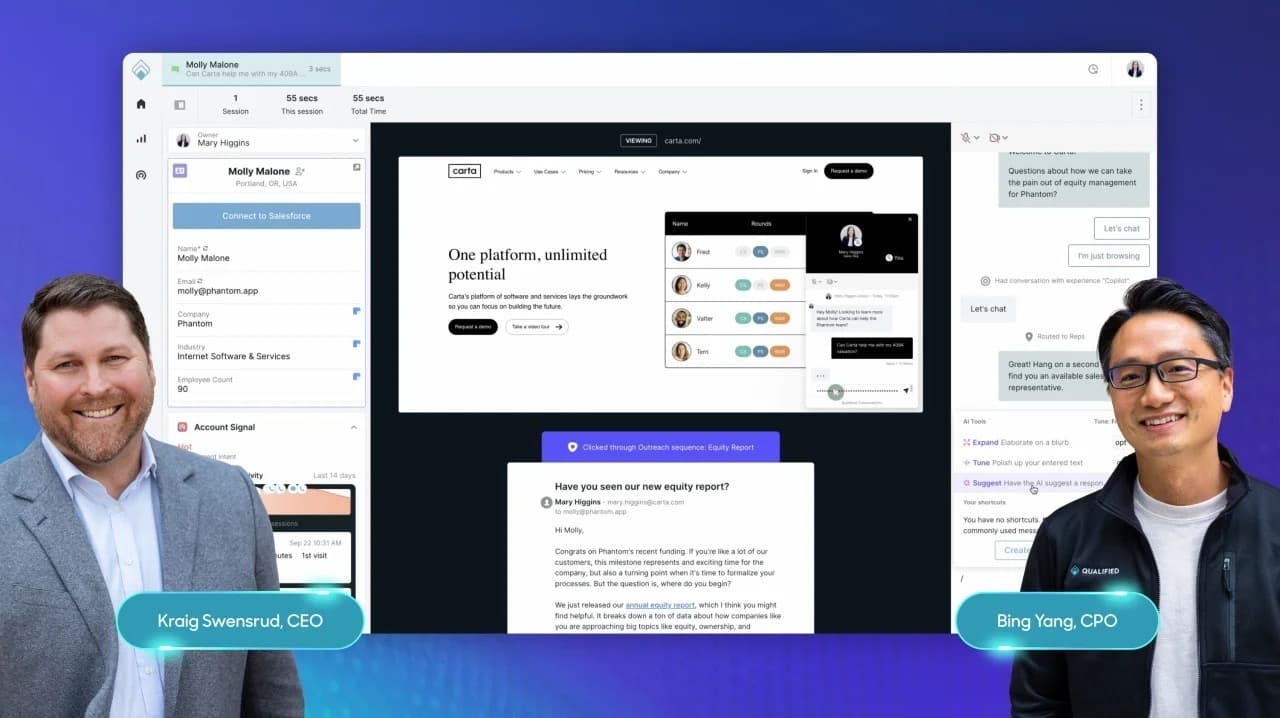 Qualified executives in front of a conversational chatbots page