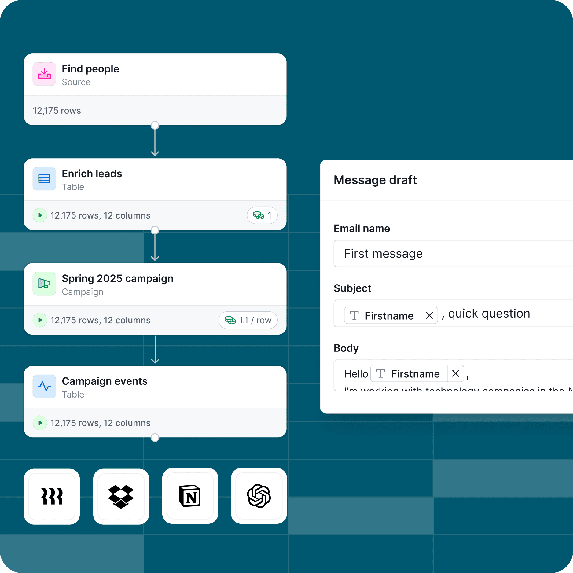 Clay email workflow setup UI
