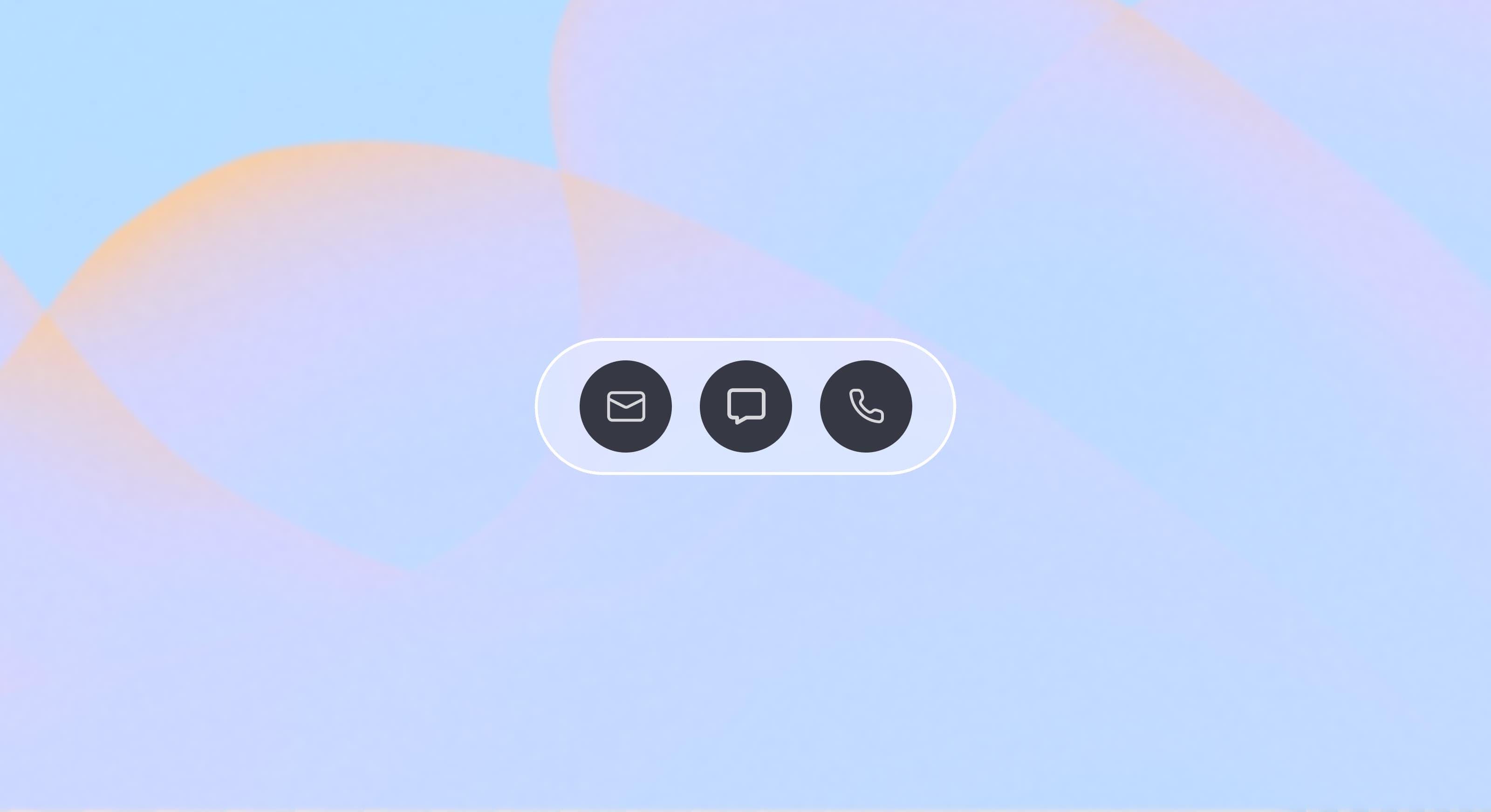 gradient blue background with icons for email, chat, and voice