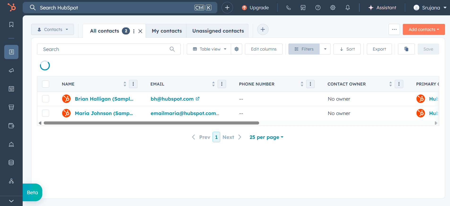 HubSpot customer relationship management interface